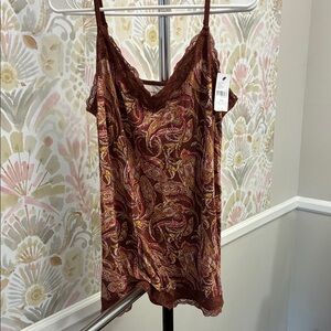 Lane Bryant Brown Paisley Lace-Trim Cami